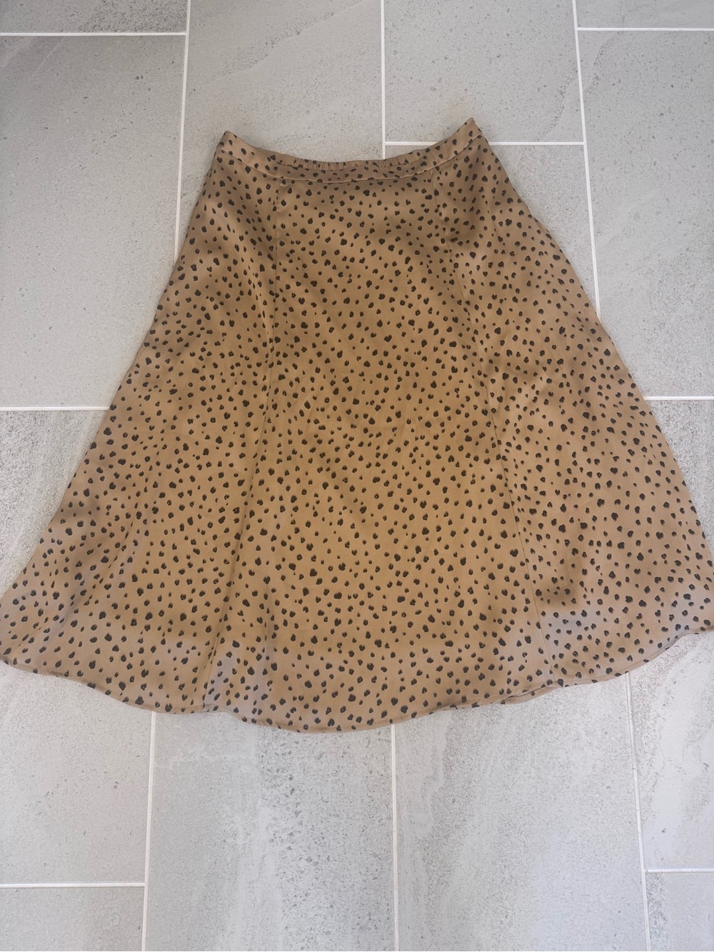 Roolee Tan A-Line Skirt with Black Dot Print